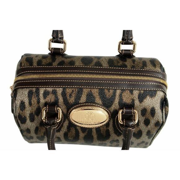 NIB ROBERTO CAVALLI BOWLING MULTI COLOR LEOPARD PRINT COATED CANVAS ZIPPER BAG - Picture 9 of 12